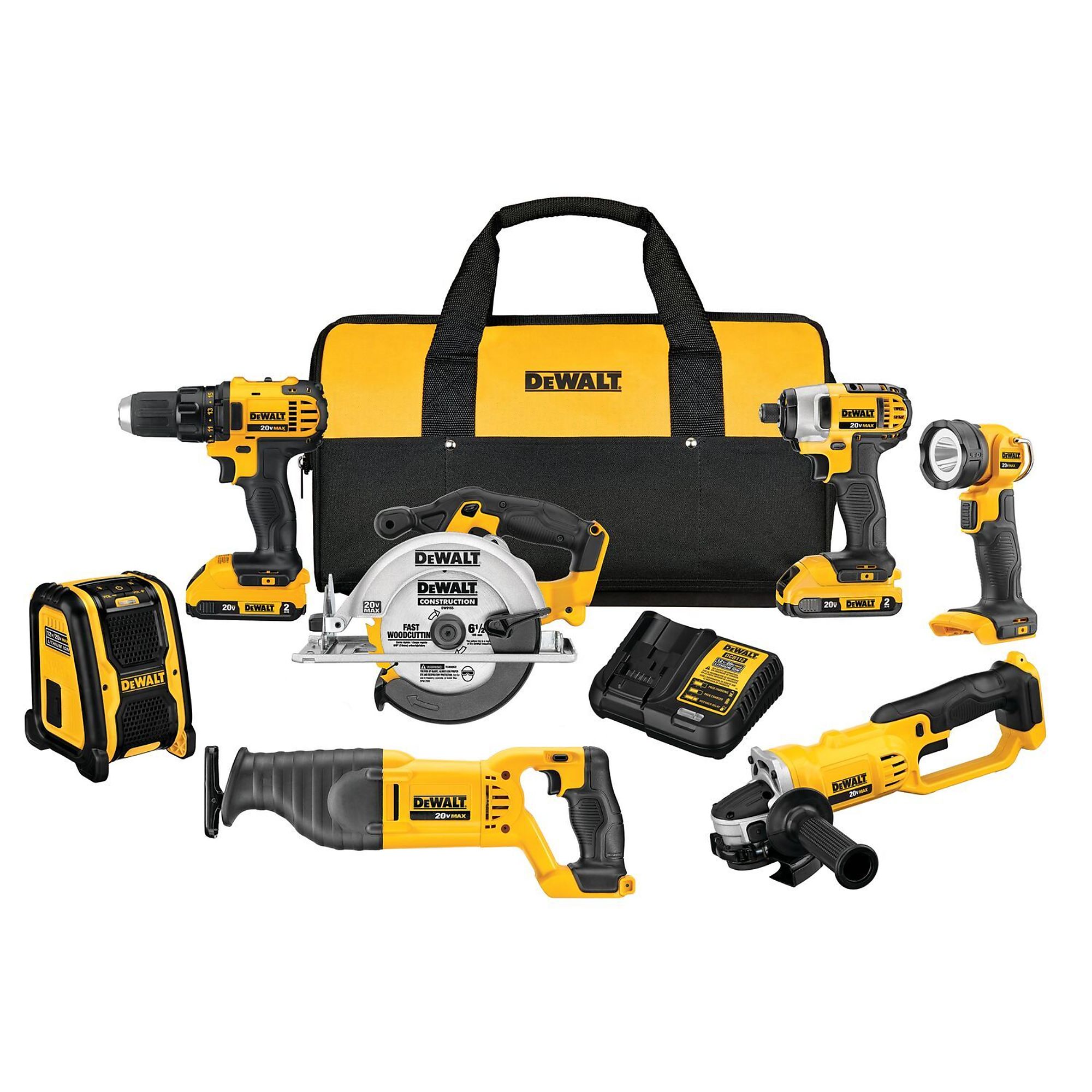 DEWALT, 20V MAX* Combo Kit, Compact 7-Tool, Chuck Size 1/2 in, Drive Size 1/4 in, Tools Included (qty.) 7 Model# DCK720D2